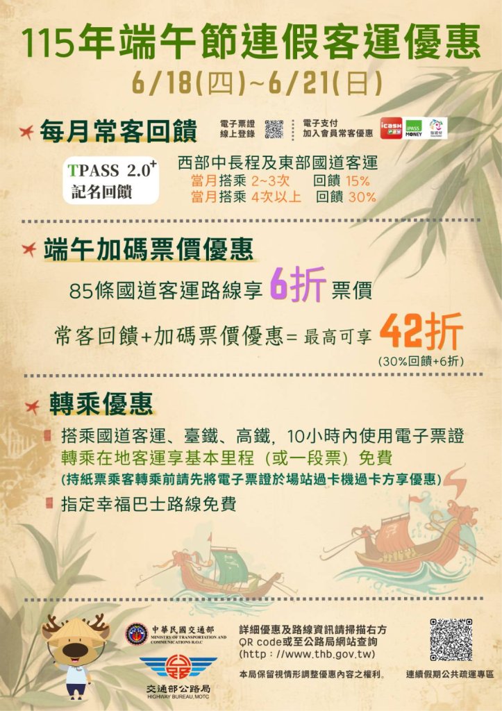 端午連假返鄉探親 搭乘大眾運輸享優惠