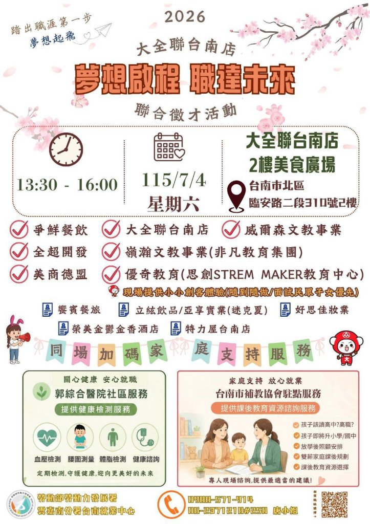 搶搭就業列車！台南7月徵才最高薪上看6萬元