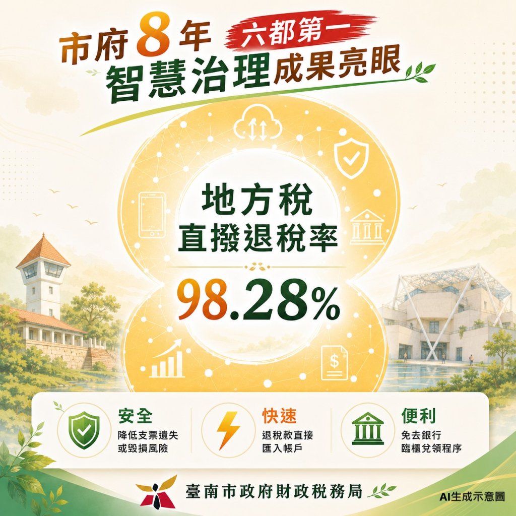 南市府8年智慧治理成果亮眼 直撥退稅率達98.28％〈六都第一〉