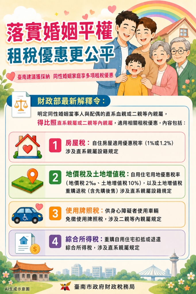 黃偉哲致力打造性別平等、婚姻平權的宜居台南 建議放寬同婚家庭租稅優惠獲採納