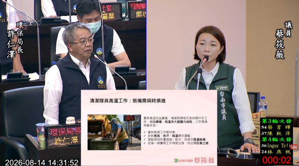 市議員蔡筱薇聚焦人力空窗、廚餘處理量能、科技執法與高溫裝備 促環保局全面精進