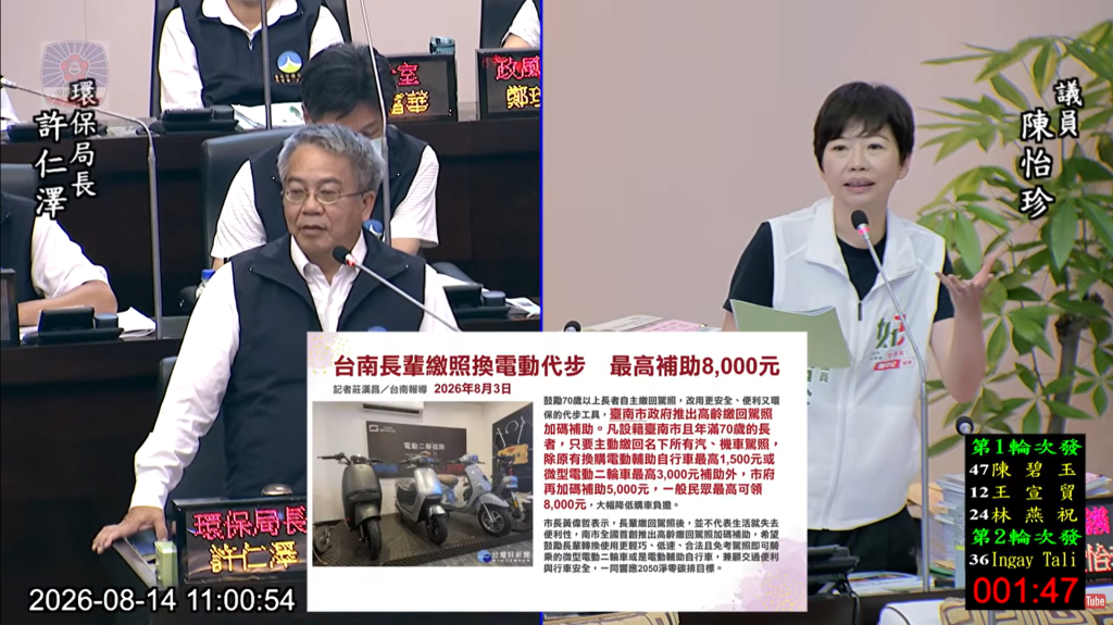 高齡繳回駕照加碼補助 陳怡珍要求加強宣導 