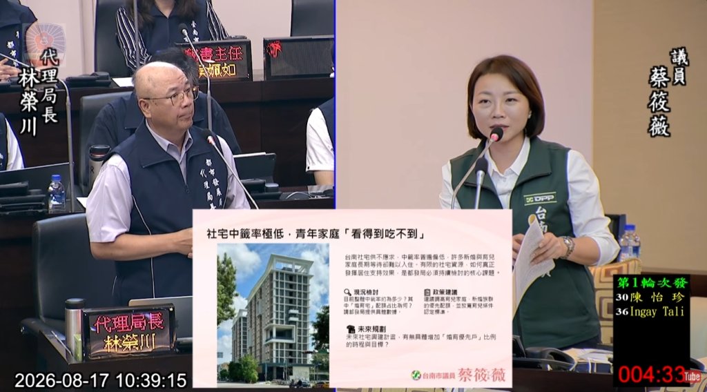 顧青年居住、護勞動權益！市議員蔡筱薇促市府調高婚育社宅配額