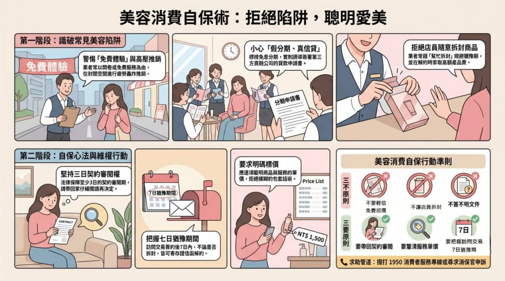 美容消費自保術！臺南市政府提醒市民拒絕陷阱謹記「三不三要」原則 